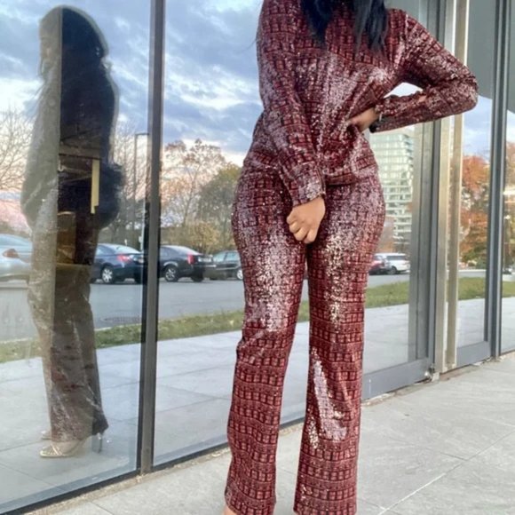 ZARA SEQUIN TOP & PANT SET - Size XS & S . Color - Red, Orange, Brown - Picture 4 of 16